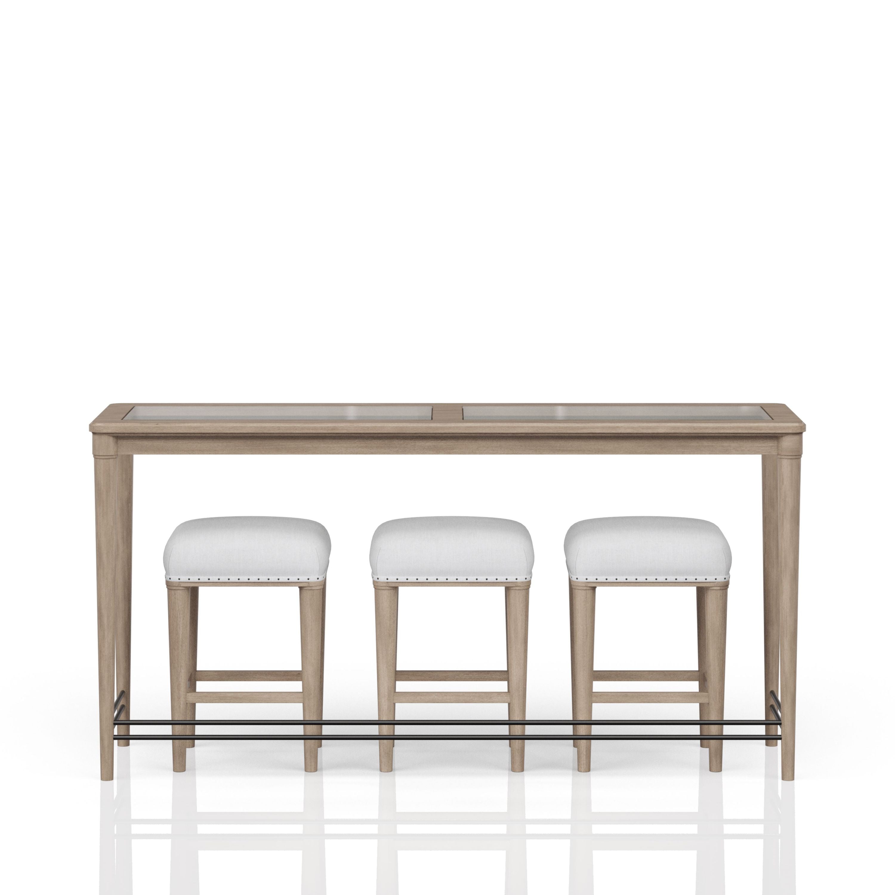 Transitional Sand Finish Frosted Glass Console Table with 3 Stools, Solid Wood & MDF, 72' Length