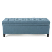 Juliana Storage Ottoman with Stylish Design in Blue Fabric and Birch Legs