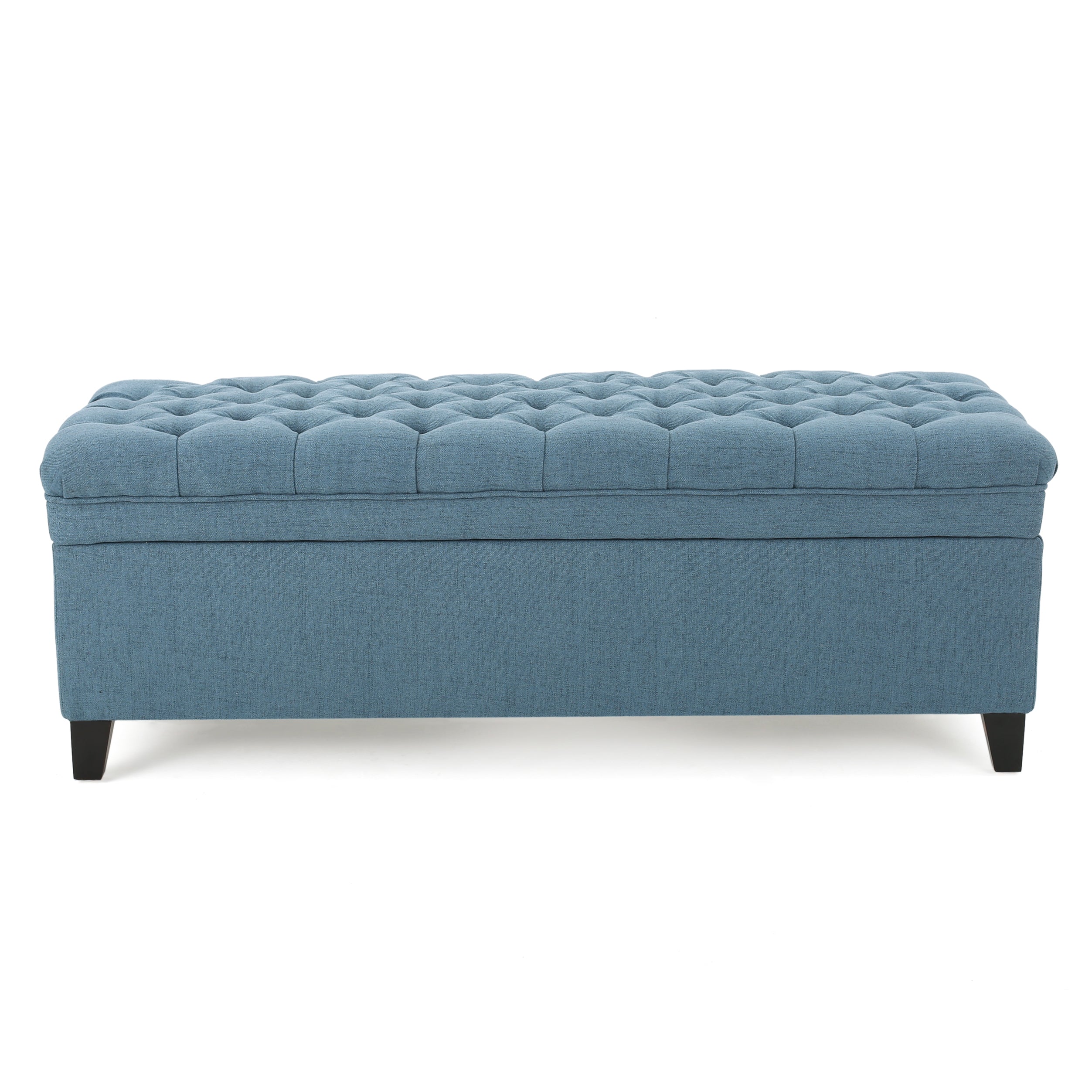 Juliana Storage Ottoman with Stylish Design in Blue Fabric and Birch Legs