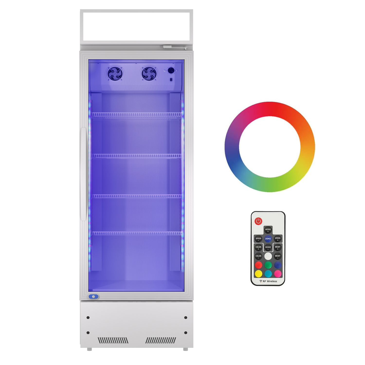 Refrigeration Glass 1 Door Upright Display Beverage Cooler Merchandiser with LED Lighting, 16.5 Cubic Ft., ETL Approved, Silver