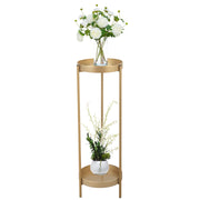 Modern Folding Metal 2-Tier Plant Stand Potted Plant Holder Shelf with 2 Round Trays Indoor Outdoor, Versatile, Golden