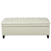 Juliana Storage Ottoman with Hidden Compartment in Ivory PU Leather, 50 x 20.5 Inches