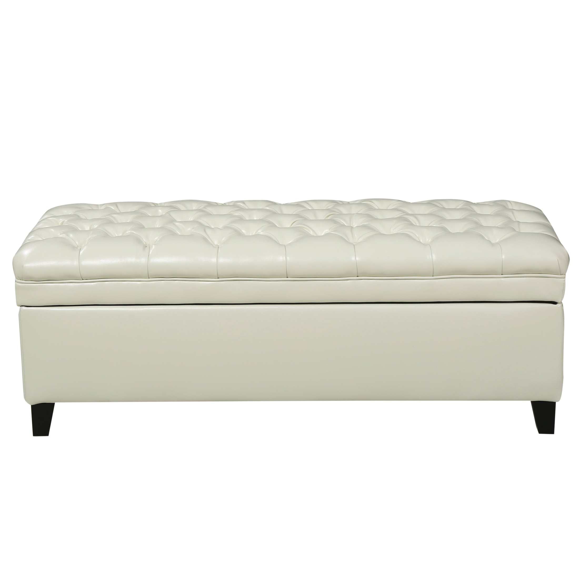 Juliana Storage Ottoman with Hidden Compartment in Ivory PU Leather, 50 x 20.5 Inches