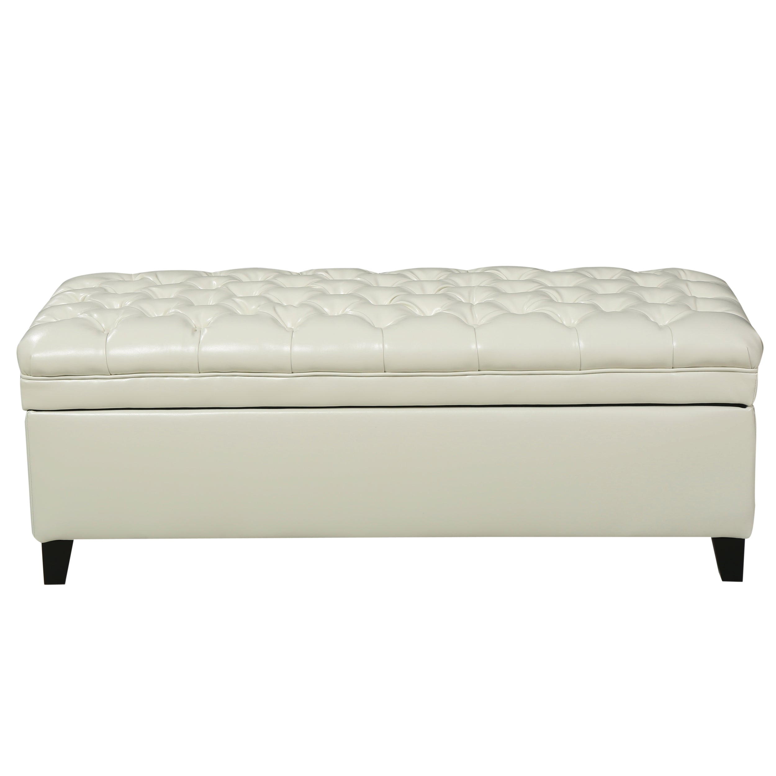 Juliana Storage Ottoman with Hidden Compartment in Ivory PU Leather, 50 x 20.5 Inches