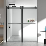 56-60'W x 70'H Frameless Double Sliding Shower Door,5/16' (8mm) Thick SGCC Tempered Clear Glass,Double Side Easy Clean Coat,Matte Black Nickel Finished With Buffer