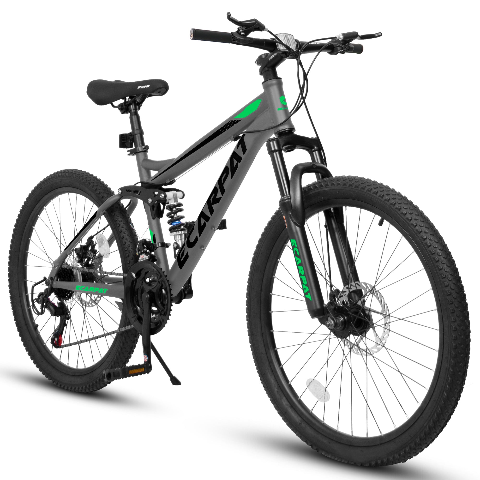 A2460 24 Inch Mountain Bike with Full Suspension, 21 Speed Shifter Lever with Gear Indicator, High Carbon Steel Frame, Mechanical Disc Brakes, Unisex for Men/Women/ Adults, Ideal for Trails.