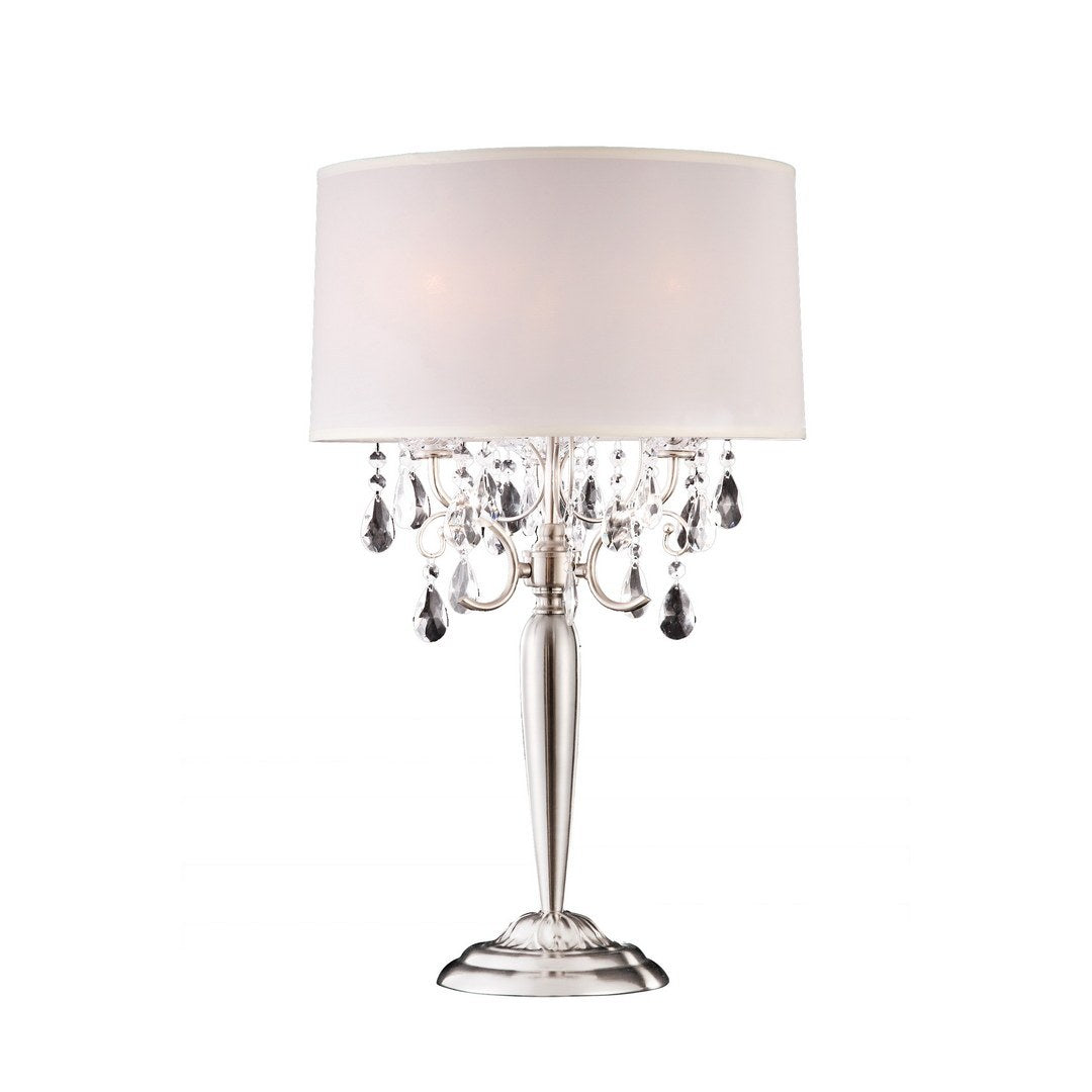 29.5' Tall Metal Table Lamp w/ Silver finish and Crystal Accents, Ivory Shade
