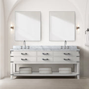 White Oak Double Bath Vanity 80 in. W x 22 in. D, with Carrara Marble Top