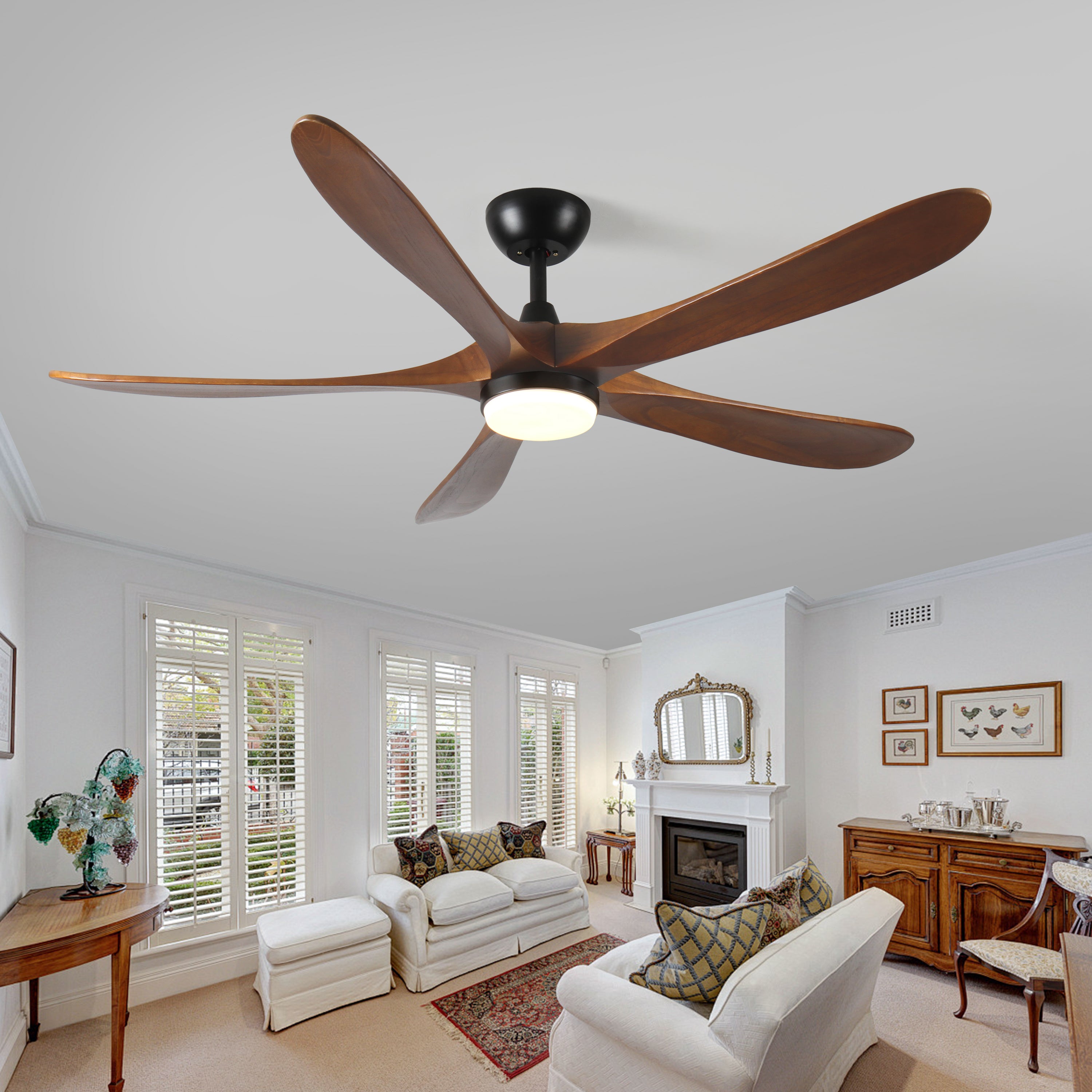 62-Inch Solid Wood with Remote Control with Light (LED) Modern DC DC Motor Indoor/Outdoor 5-Blade Ceiling Fan for Patios, Bedrooms and Farmhouses
