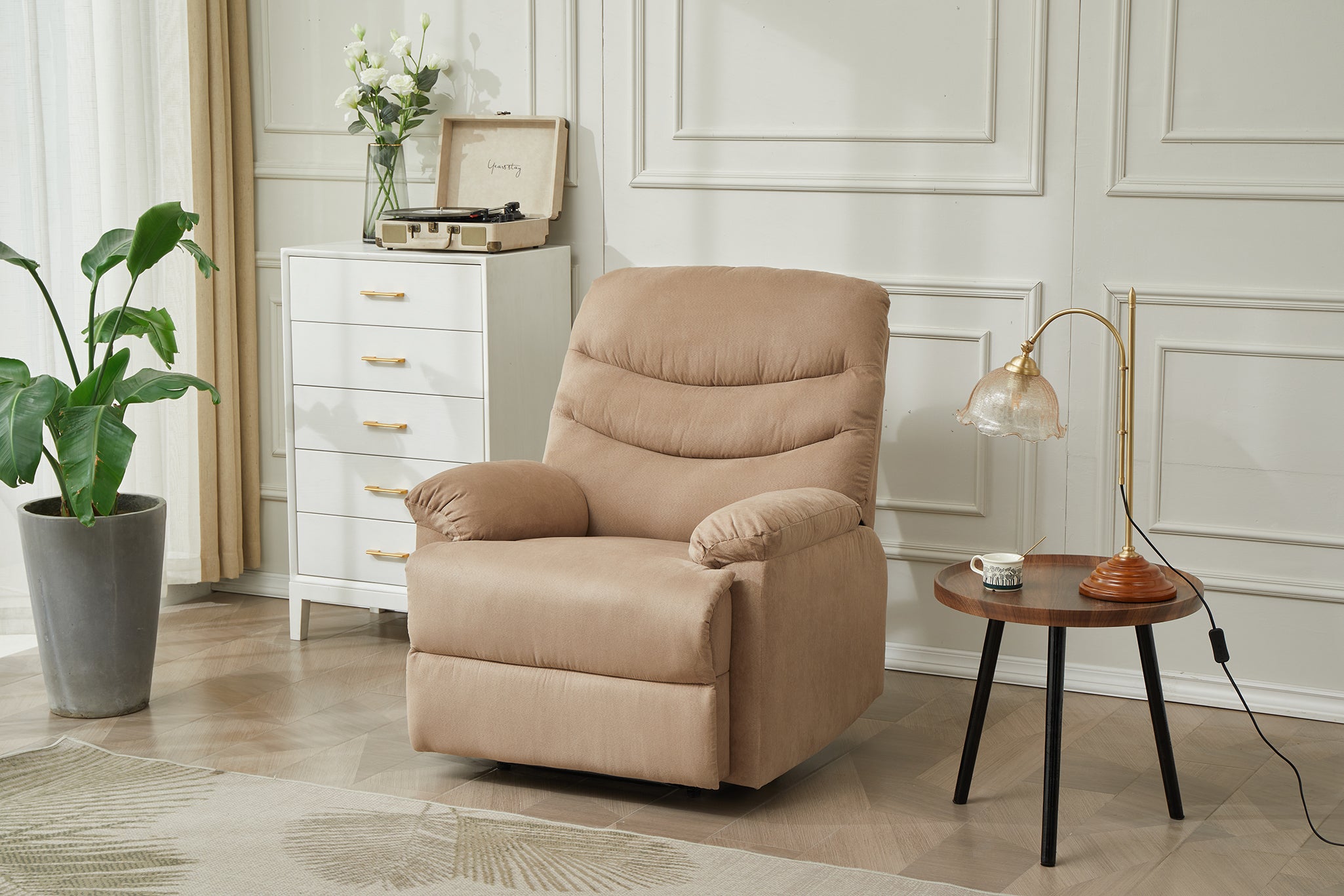 Manual Recliner Chair with Pillow Top Arms for Bedroom and Living Room in Mocha Finish