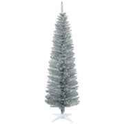 HOMCOM 6' Artificial Pencil Christmas Tree, Slim Xmas Tree with 390 Realistic Branch Tips and Plastic Stand, Silver