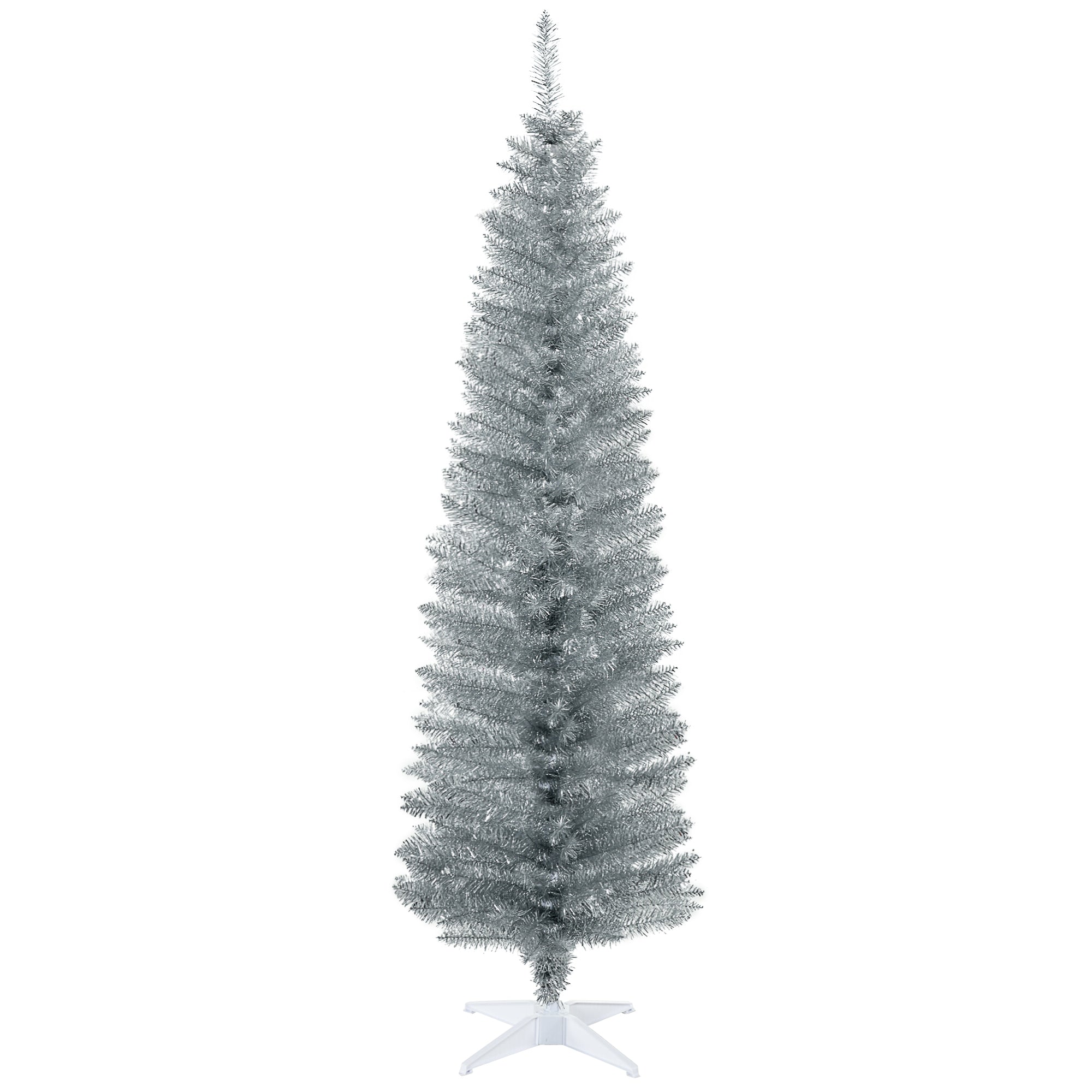 HOMCOM 6' Artificial Pencil Christmas Tree, Slim Xmas Tree with 390 Realistic Branch Tips and Plastic Stand, Silver