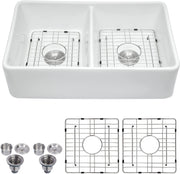 32' L x 20' W Double Basin Farmhouse Kitchen Sink with Basket Strainer