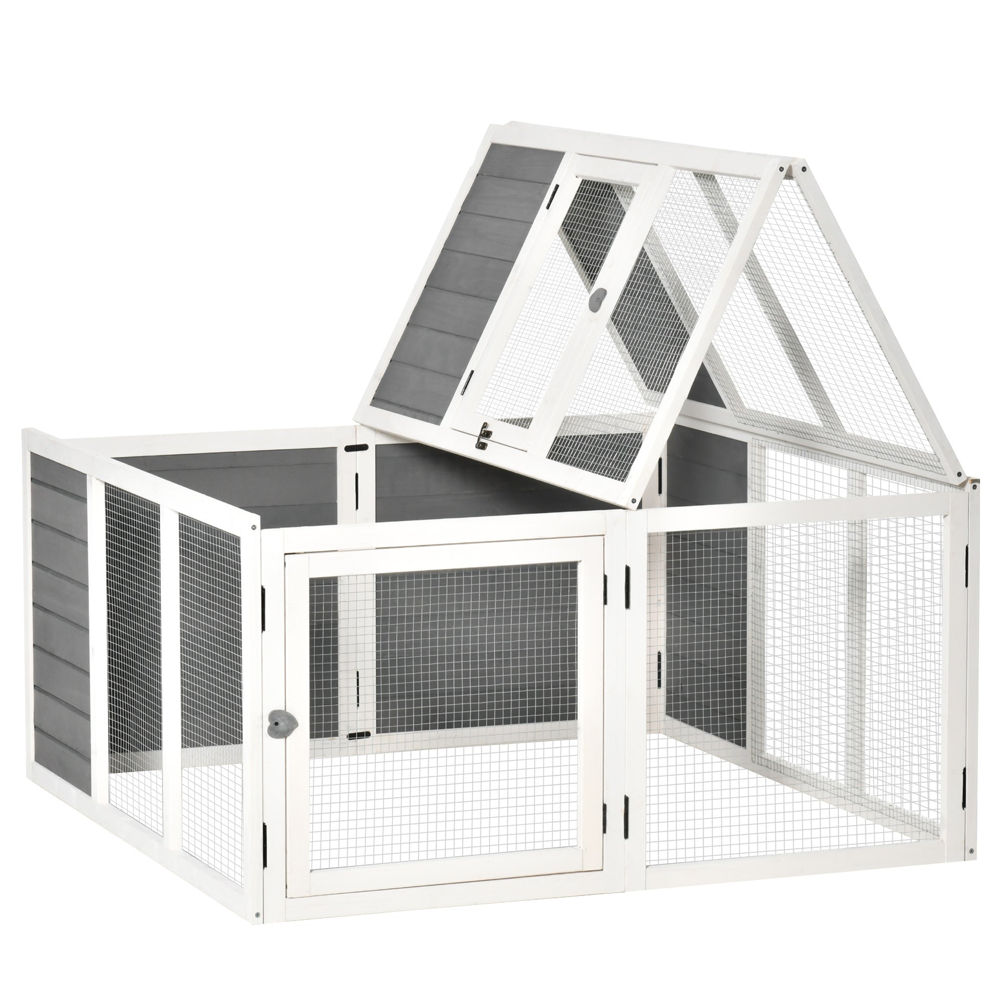 PawHut Rabbit Hutch, Wooden Outdoor Bunny Cage with an Openable Foldable Top, Door, Guinea Pig Hutch for Backyard, Garden, fits 1-4 Rabbits, Gray