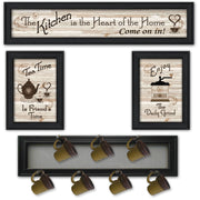 'Kitchen Collection IV' 4-Piece Vignette with 7-Peg Mug Rack by Millwork Engineering, Black Frame