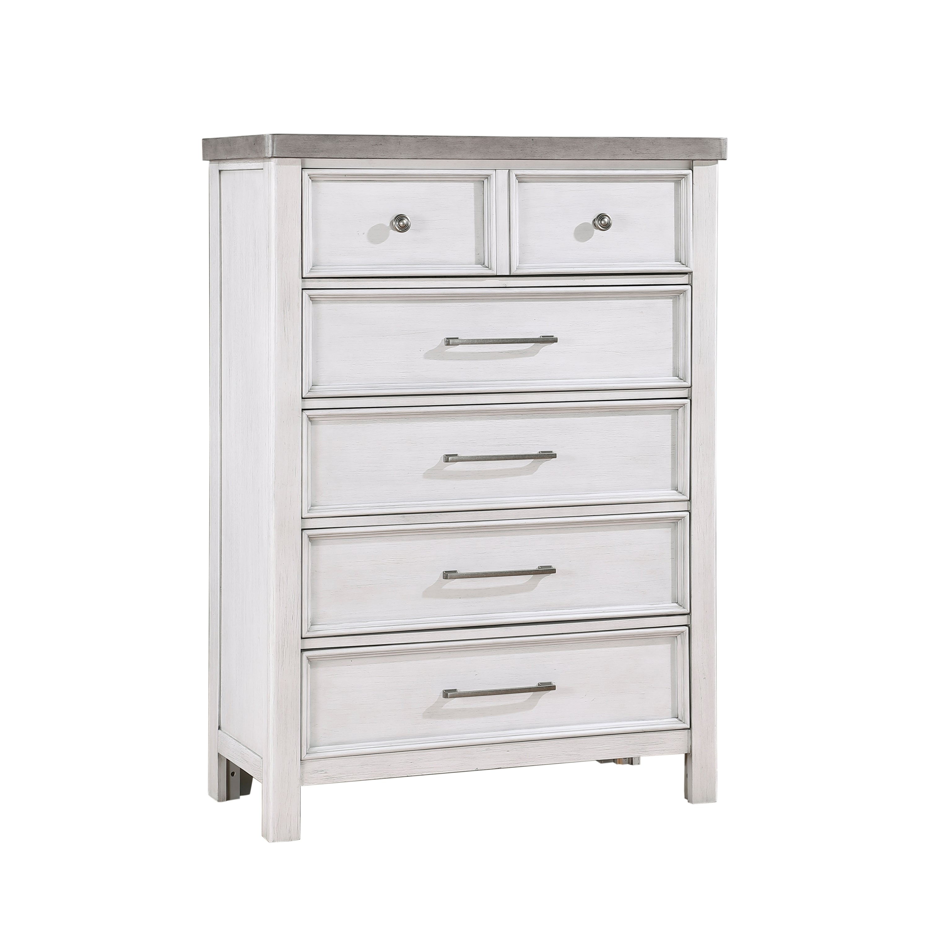 White and Gray Finish 1pc Bedroom Chest of 5 Drawers Classic Design Wooden Furniture