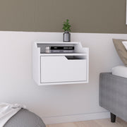Winchester Floating Nightstand, Modern Dual-Tier Design with Spacious Single Drawer Storage, White