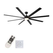 Modern Black Ceiling Fan with Remote Control and Energy Efficient DC Motor, Aluminum, 84 Inch