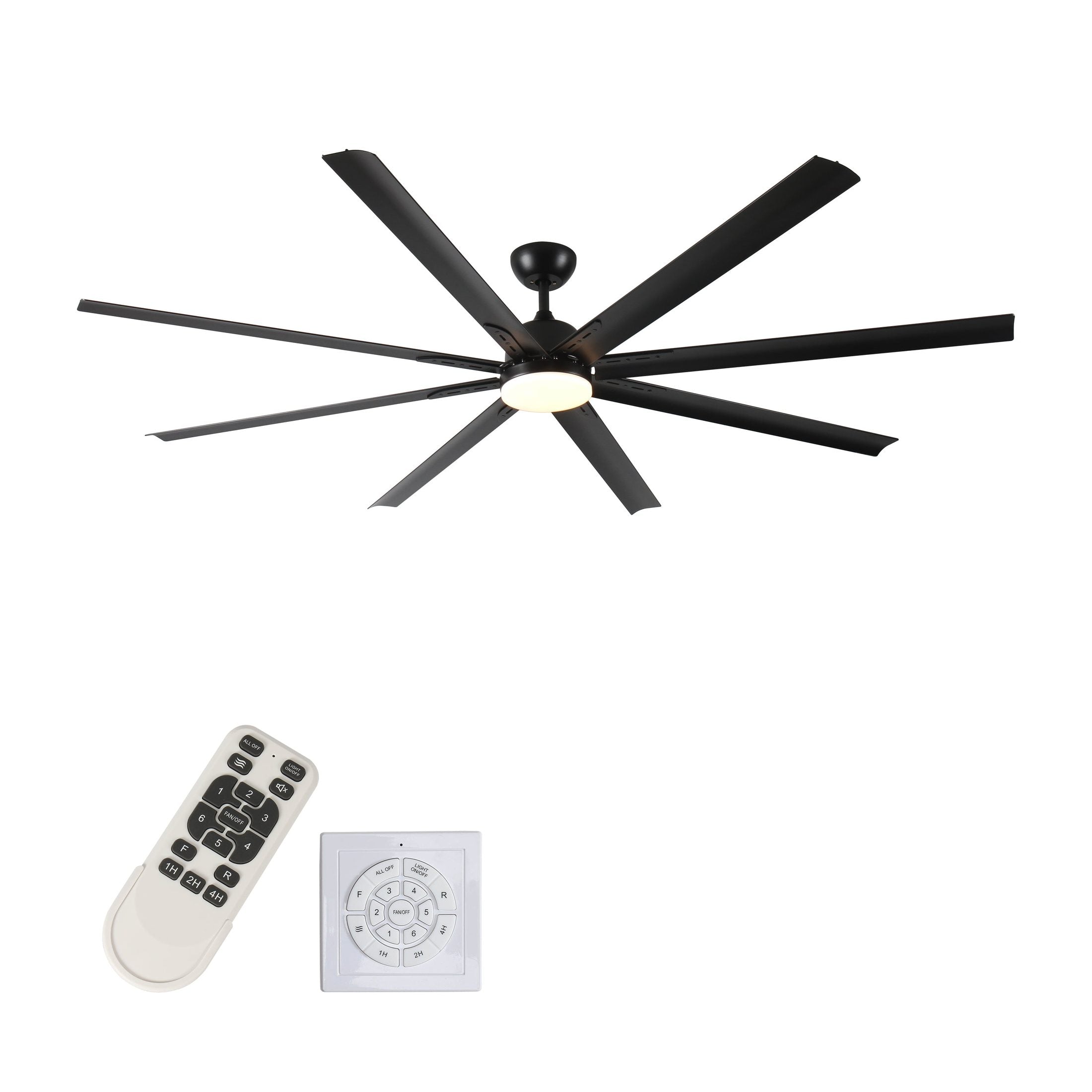 Modern Black Ceiling Fan with Remote Control and Energy Efficient DC Motor, Aluminum, 84 Inch