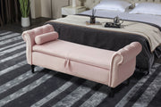 Aijia 63' Velvet Multifunctional Storage Rectangular Sofa Stool Buttons Tufted Nailhead Trimmed Solid Wood Legs with 1 Pillow,Light Pink
