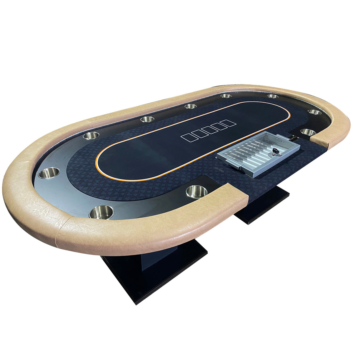 96' Premium Poker Table for 10 Player Texas Holdem Casino Game with Speed Cloth Dimmable LED Chip Tray Drop Box
