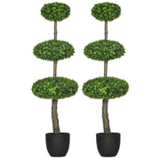 HOMCOM Set of 2 Artificial Boxwood Topiary Trees in Pots, 43.25' Artificial Plants Faux Trees for Home Office, Living Room Decor, Indoor & Outdoor