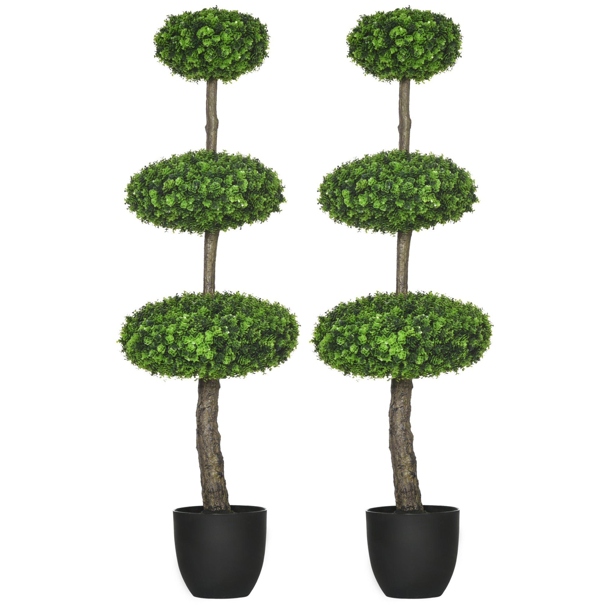 HOMCOM Set of 2 Artificial Boxwood Topiary Trees in Pots, 43.25' Artificial Plants Faux Trees for Home Office, Living Room Decor, Indoor & Outdoor