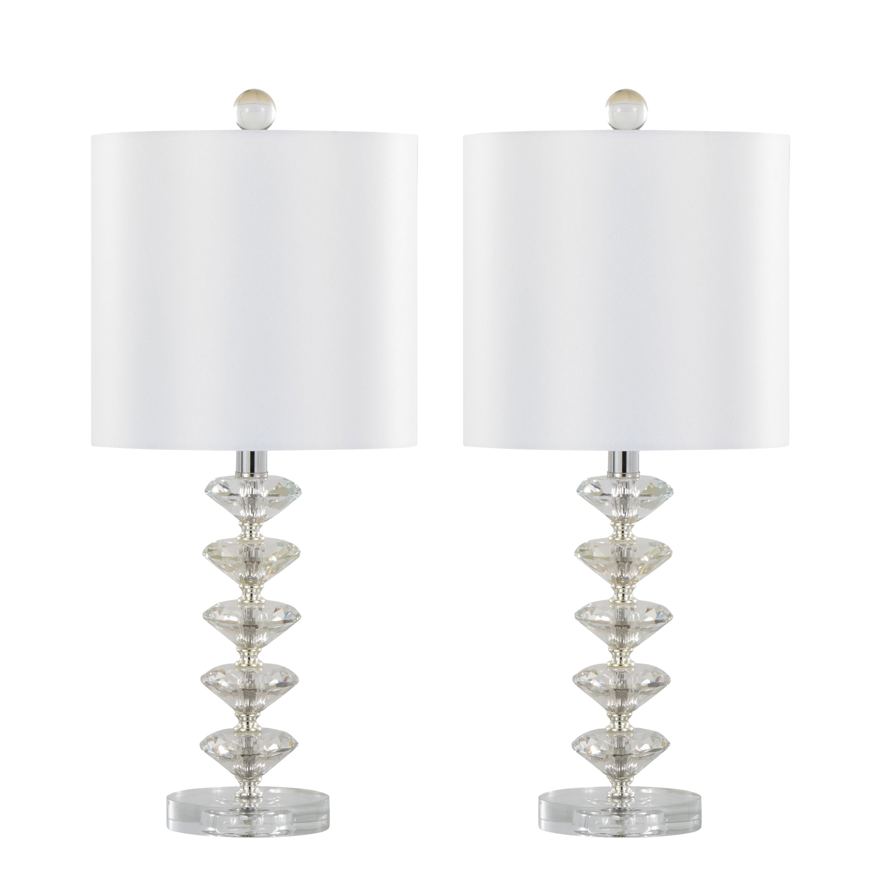Diamond Stacked 23' Contemporary Crystal Table Lamp in Clear K9 Crystal with Off-White Silk-Like Shade and Chrome Metal Accents from Grandview Gallery by LumiSource - Set of 2