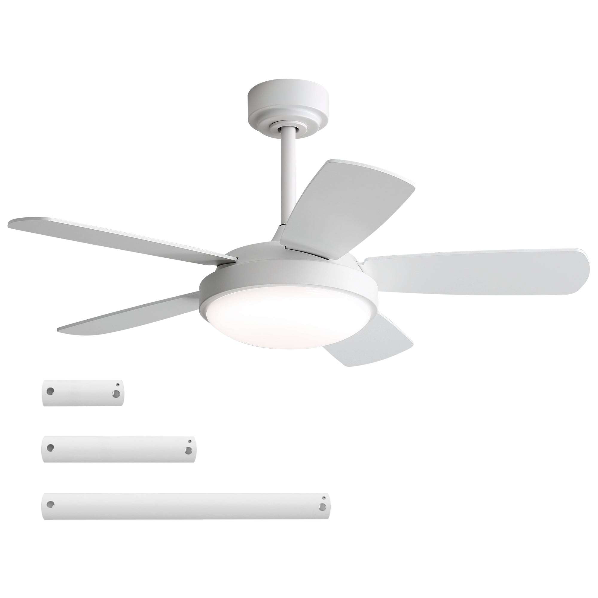 42 Inch White Ceiling Fan with 22W LED Light and Remote Control MDF Blades Reversible DC Motor