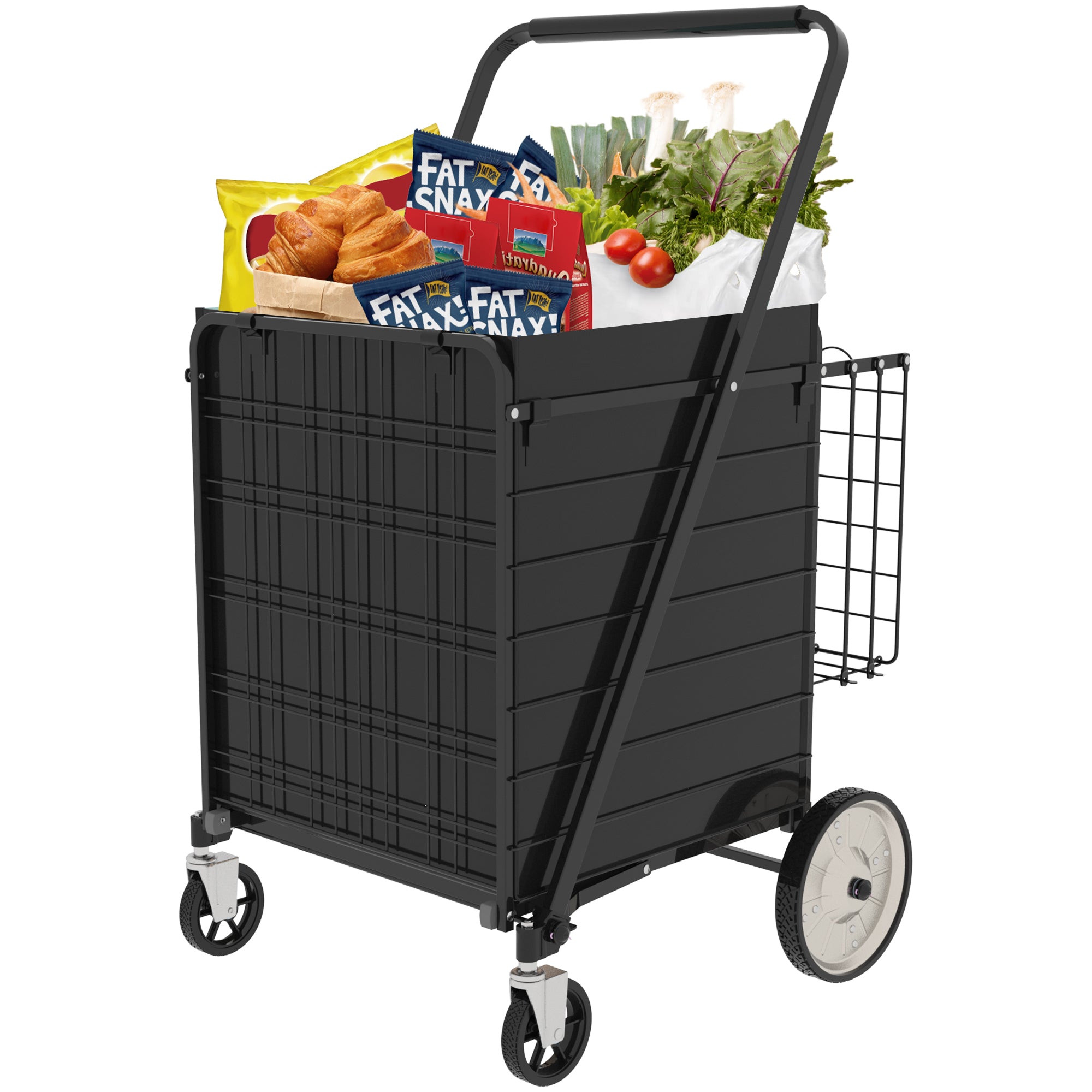 Bigger Super Jumbo Shopping Cart,Grocery Cart on Wheels, Foldable Utility Shopping Carts with Double Basket and 360° Rolling Swivel Wheels for Groceries Laundry