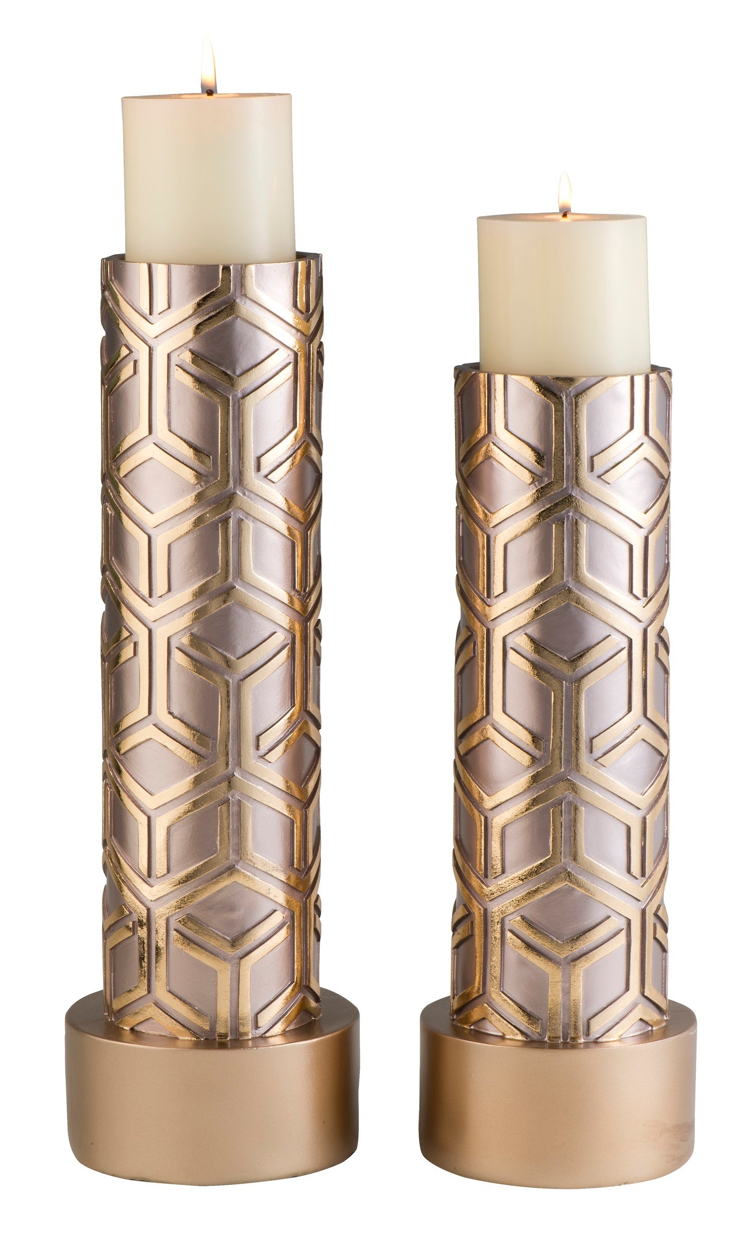 14' and 16' Tall Polyresin Candleholder, Golden finish (Set of 2)