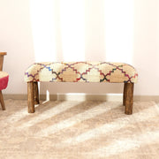 Decorative Jute Fabric Upholstered Multicolor Bench-45X14X18'