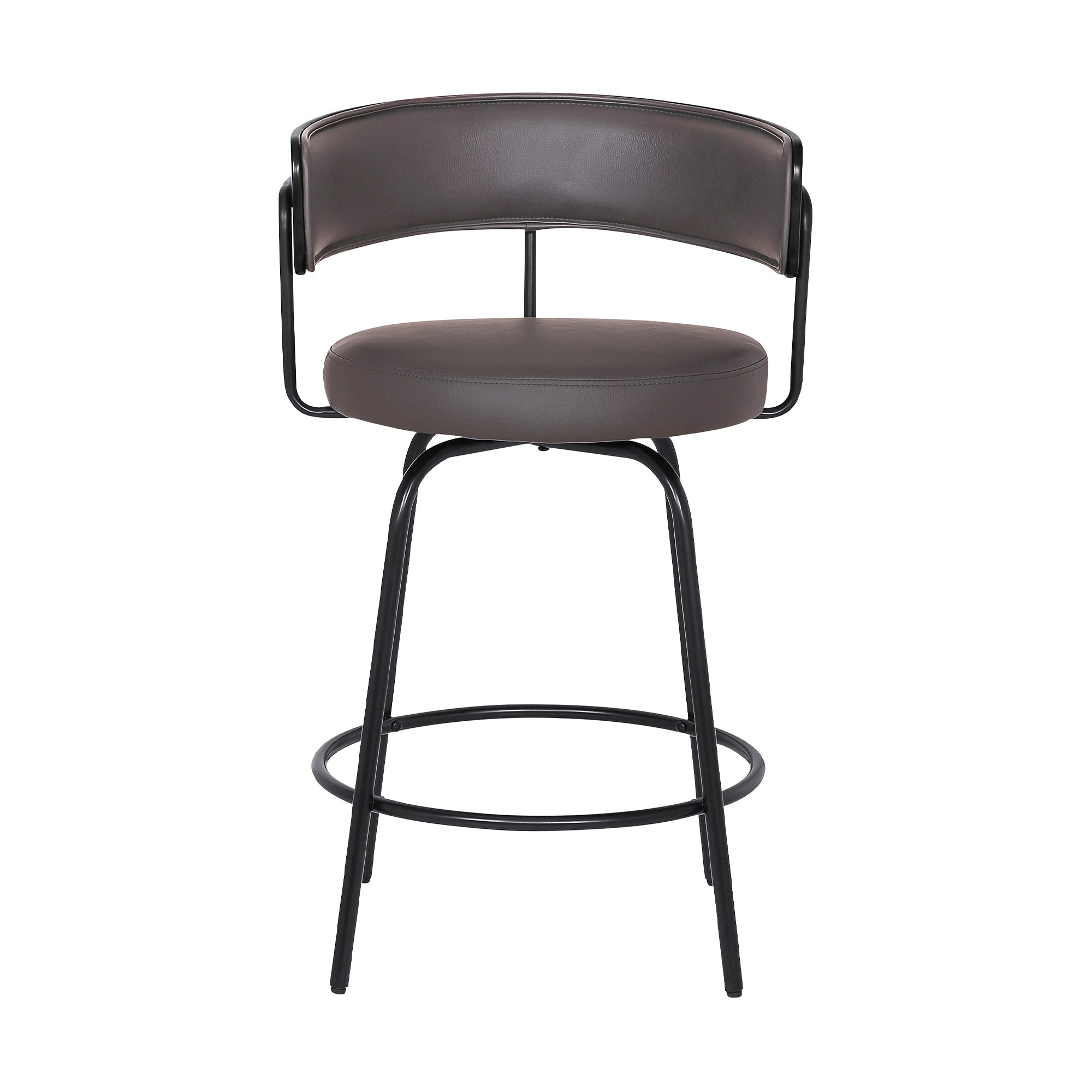 Avalon 26' Gray Faux Leather Swivel Barstool in Black Powder Coated Finish