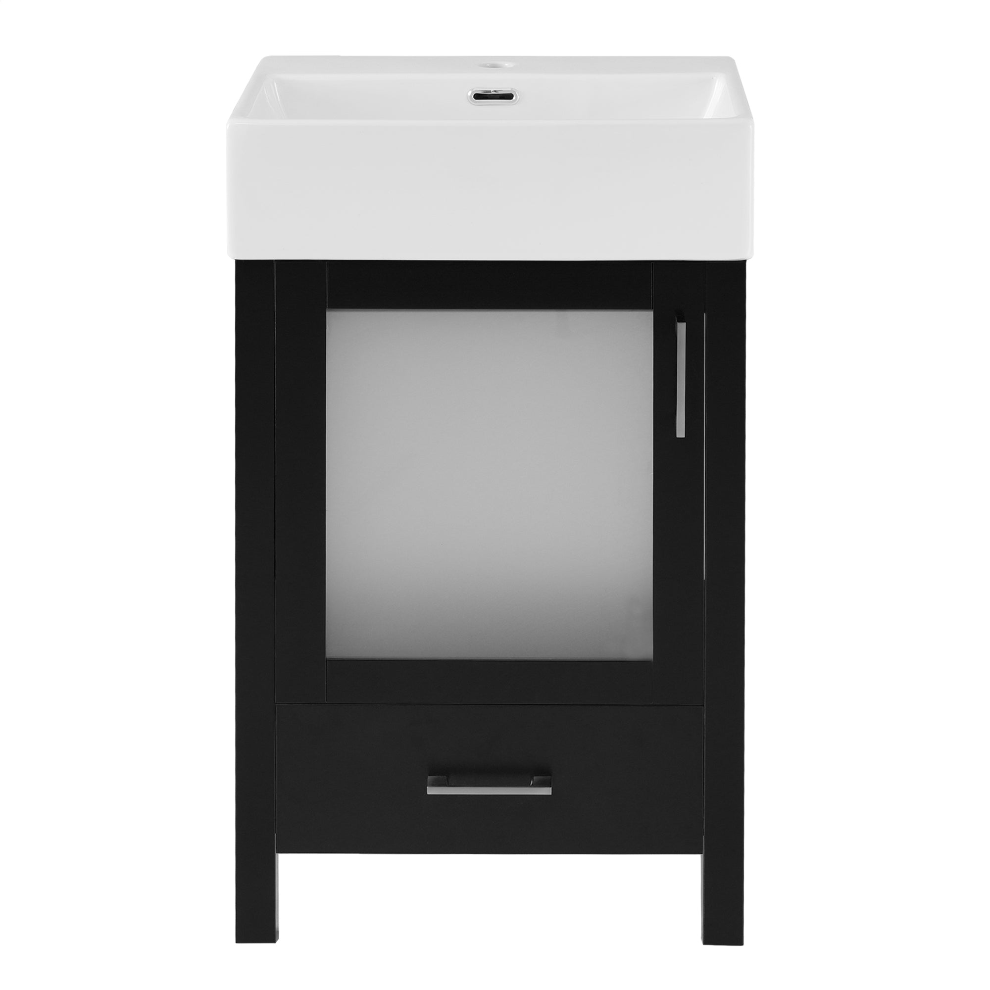 Modern Bathroom Vanity with Ceramic Sink and Ample Storage, Black, Solid Wood and MDF, 20-Inch