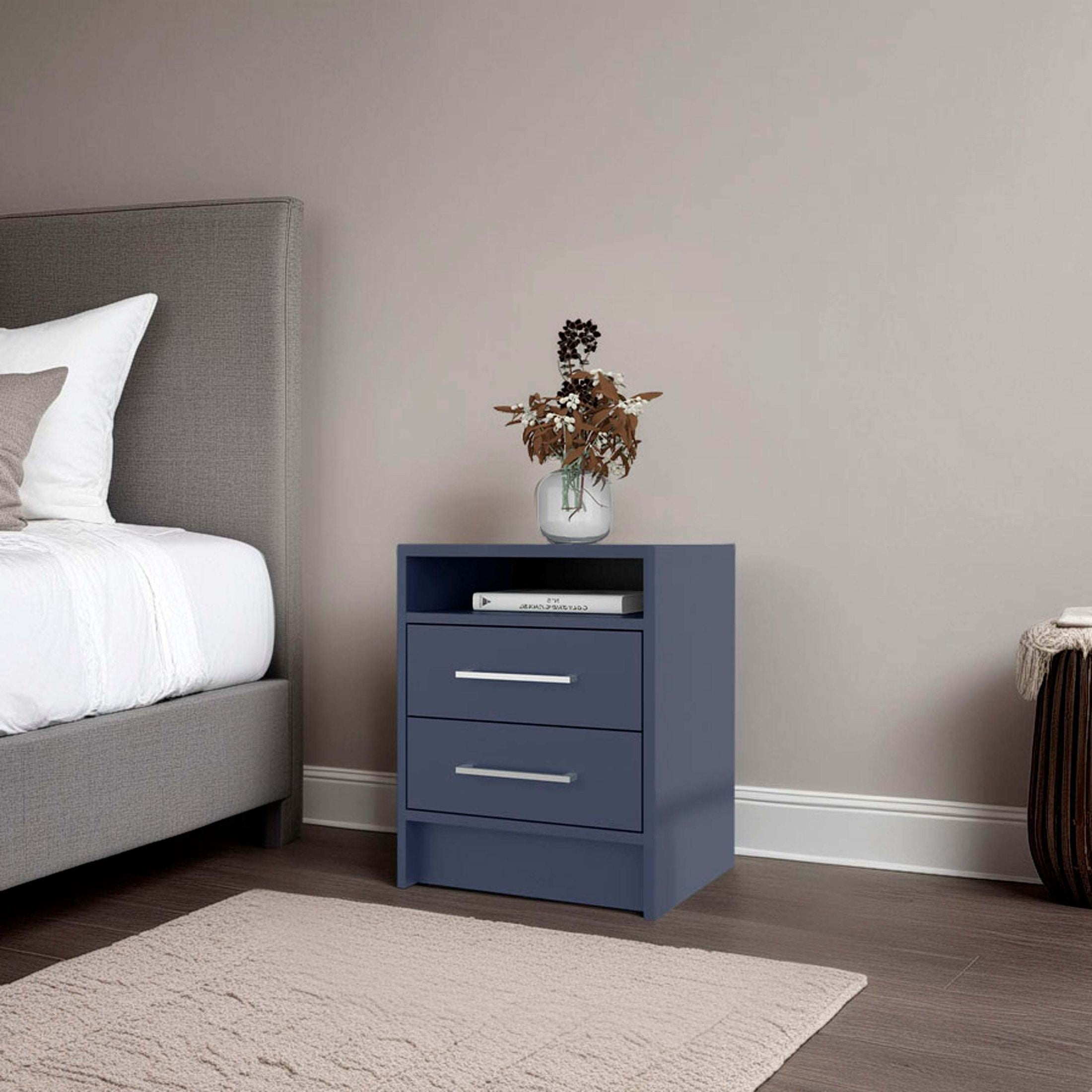Kronos Blue 2-Drawer Floating Nightstand with Open Shelf