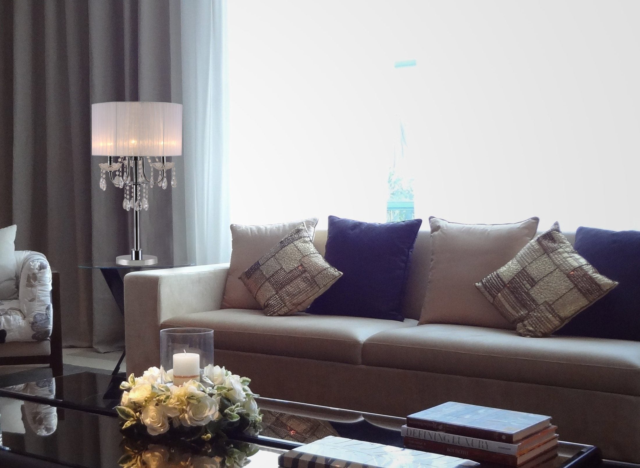 29.5'H WHITE/CHROME CRYSTAL INSPIRED TABLE LAMP (1PC/CTN) (1.58/9.10)