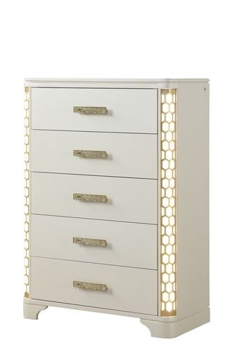 Jasmine 5-Drawer Chest with side LED Lightning made with Wood in Beige  same as 659436285736 (CA inventory)