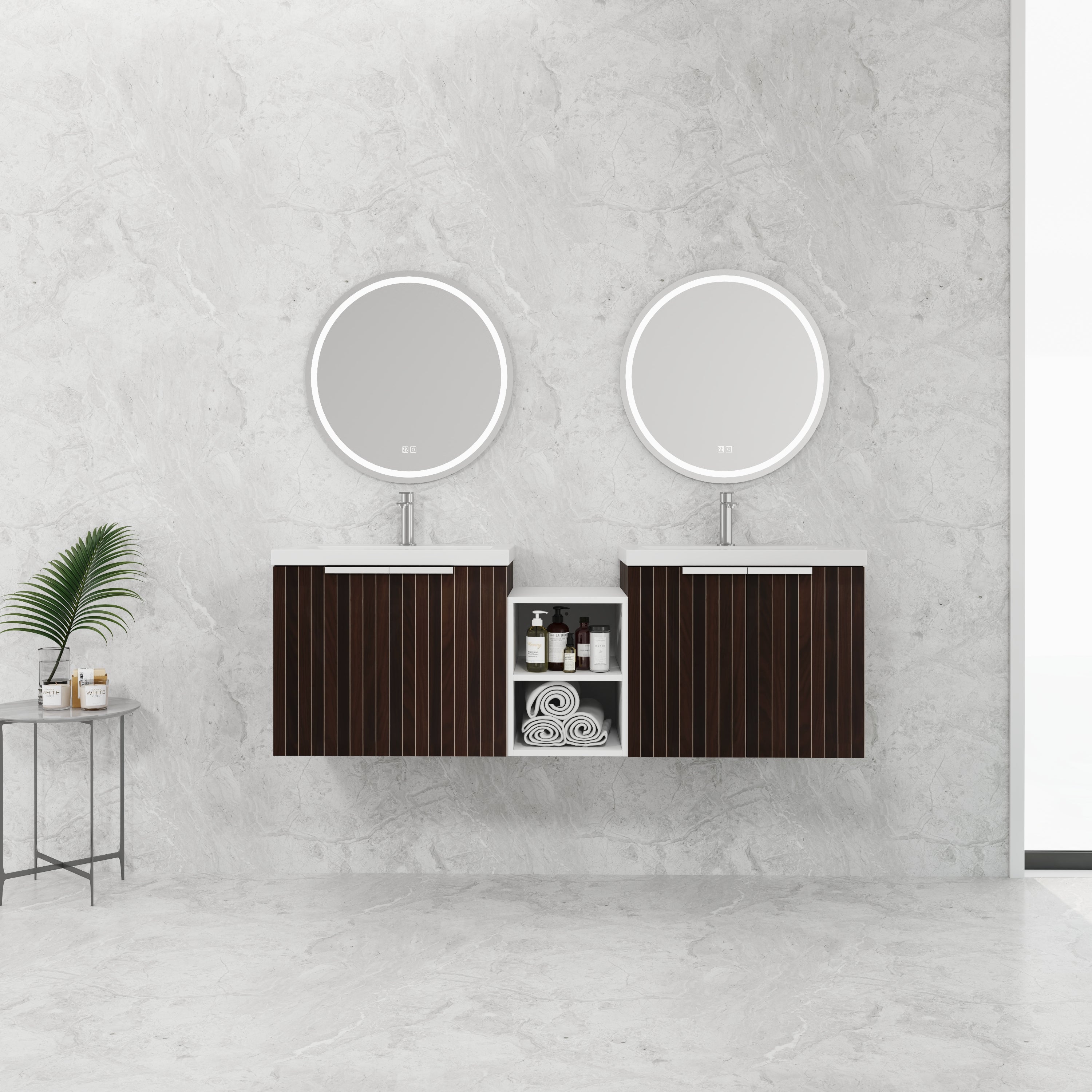 60 Inch Soft Close Doors Bathroom Vanity With Sink, A Small Storage Shelves, 24' and 12' Combination Cabinet,(KD-Packing)