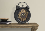 Clocks, 12' Round, Gear Mechanism, Table Clock, Brown, Transitional