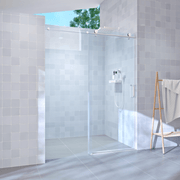 56' - 60' W x 76' H Single Sliding Shower Door, Frameless Bathroom Sliding Door with 1/4' (6mm) Tempered Glass for Walk-in Shower, Brushed Nickel GF-25D06-60BNX