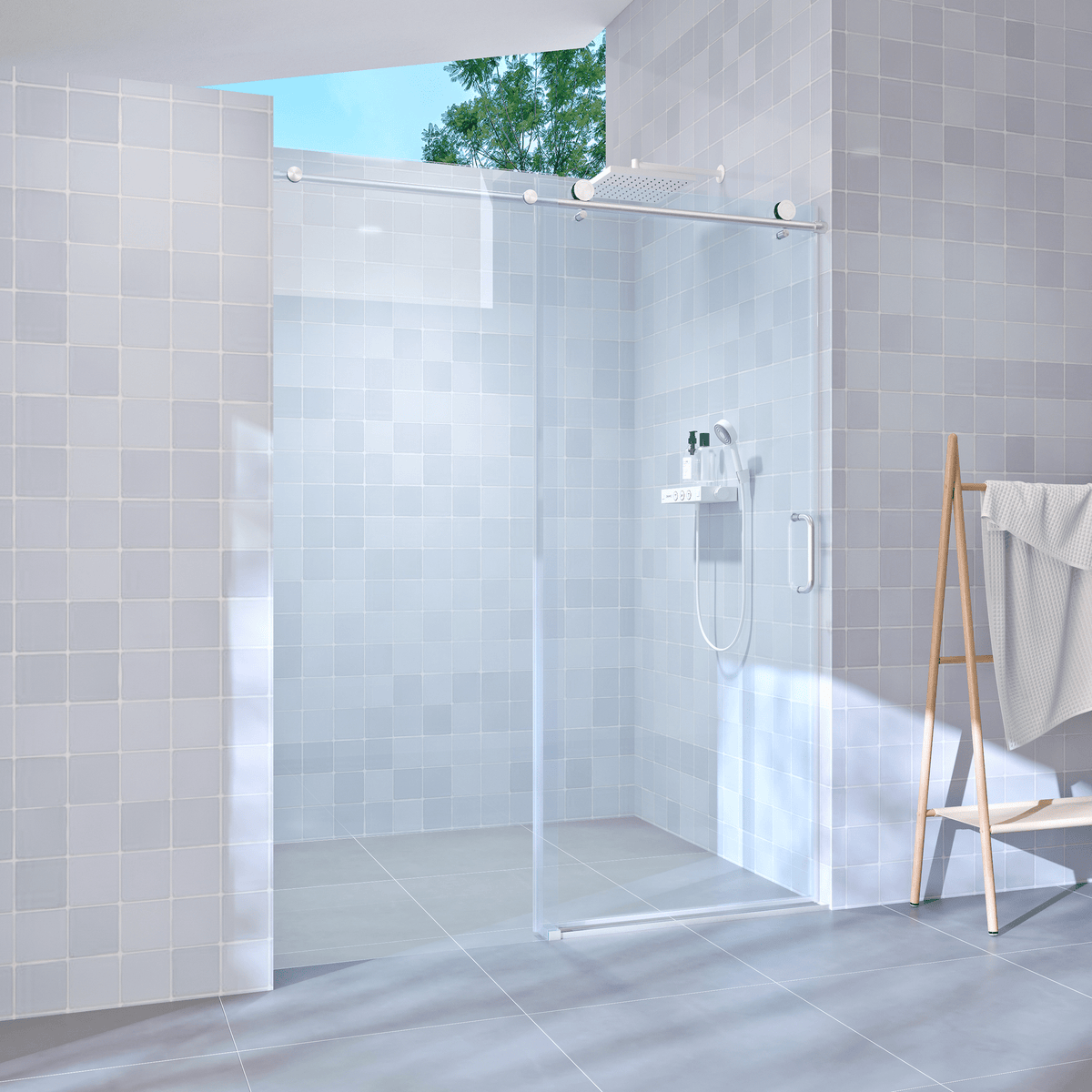 56' - 60' W x 76' H Single Sliding Shower Door, Frameless Bathroom Sliding Door with 1/4' (6mm) Tempered Glass for Walk-in Shower, Brushed Nickel GF-25D06-60BNX
