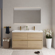 60' Freestanding Bathroom Vanity with Double Sinks, Bathroom Storage Vanity Cabinet with Stone Resin Countertop and Soft Close Drawers, Natural Oak 24V14-60DNO