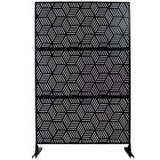 Outdoor & Indoor Privacy Screen Metal Privacy Screen 76' H×48' W, Freestanding Decorative Privacy Screen for Deck Balcony Patio, Privacy Fence Panels for Outside Lawn Garden PS116 BLACK