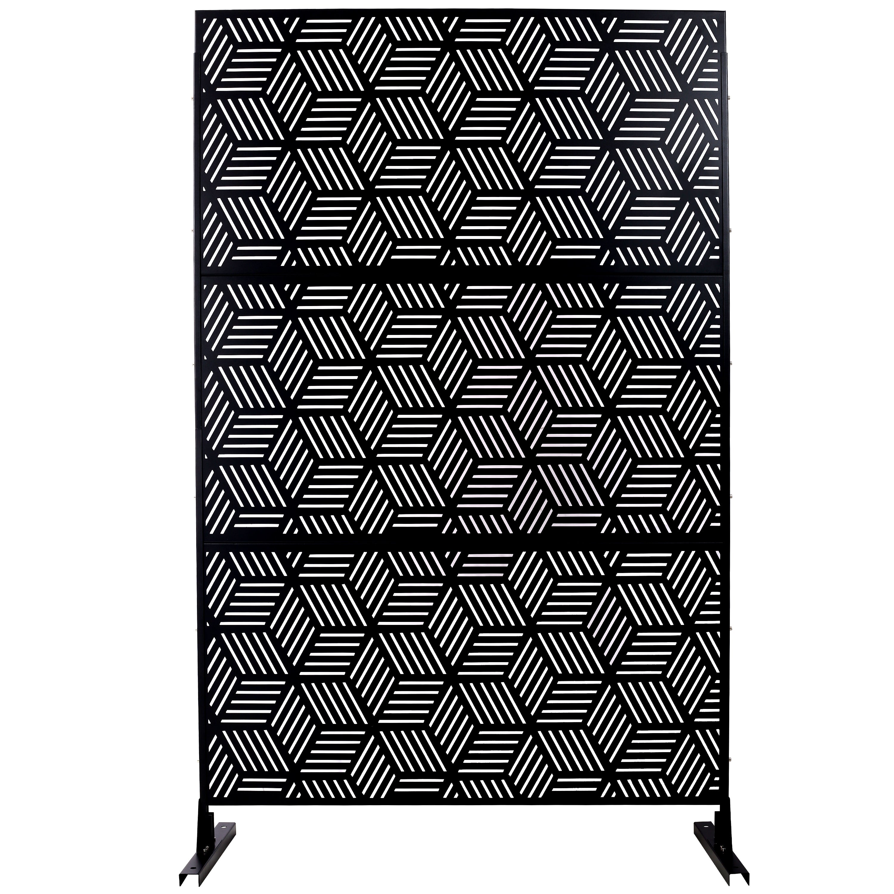 Outdoor & Indoor Privacy Screen Metal Privacy Screen 76' H×48' W, Freestanding Decorative Privacy Screen for Deck Balcony Patio, Privacy Fence Panels for Outside Lawn Garden PS116 BLACK