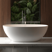 65' Freestanding Solid Surface Bathtub, Luxury Handcrafted Stone Resin Freestanding Soaking Bathtub with Overflow and Pop-up Drain, Matte White 24S06-65MW