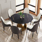 53' Round Marble Dining Table with Bronze Iron Metal Base, Artificial Marble for 6 People, Dining Room/Living Room Kitchen Dining Table,White (Dining Table Only)