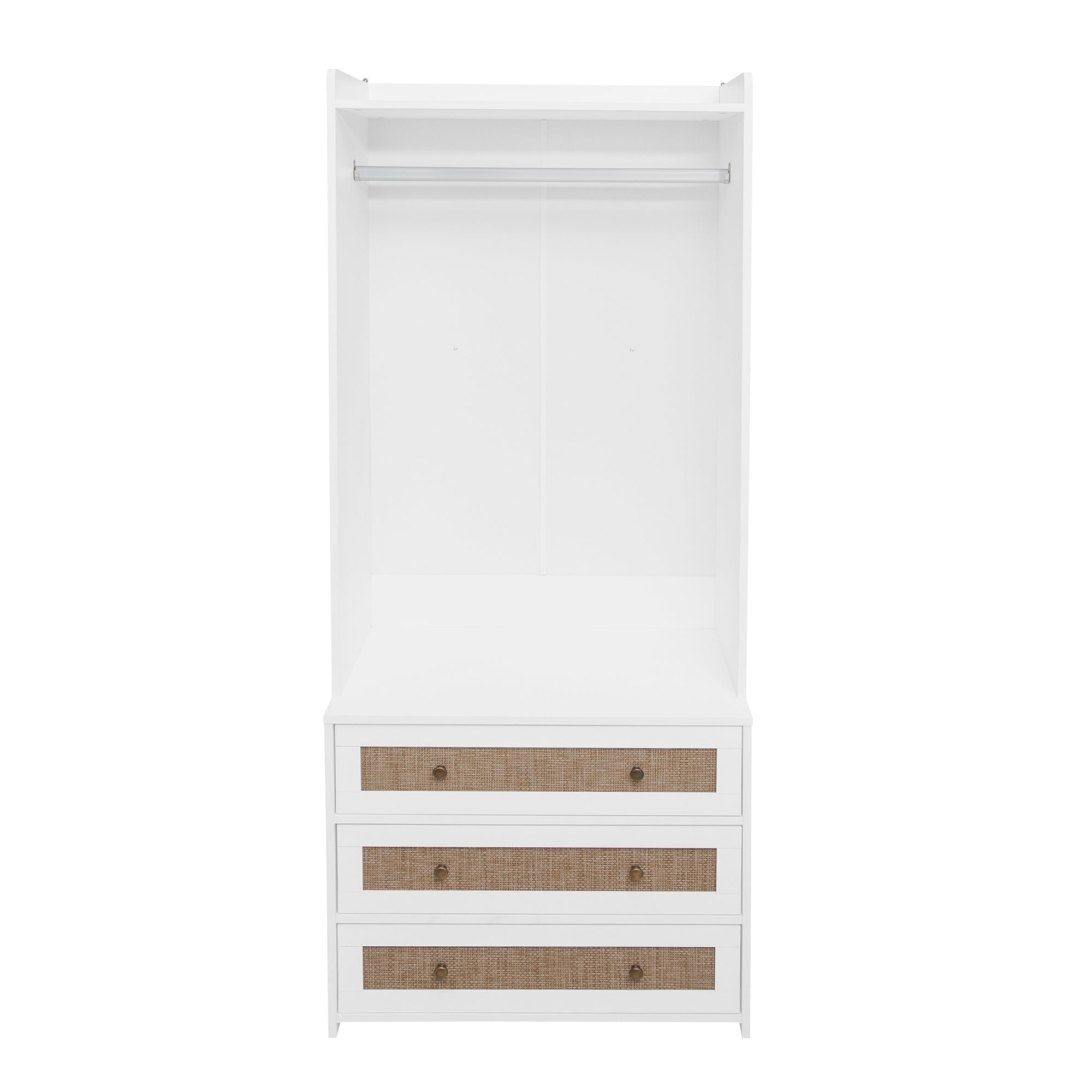 Wardrobe with 3 Drawers High Wardrobe Armoire With Rattan For Living Room, Bedroom Organizer