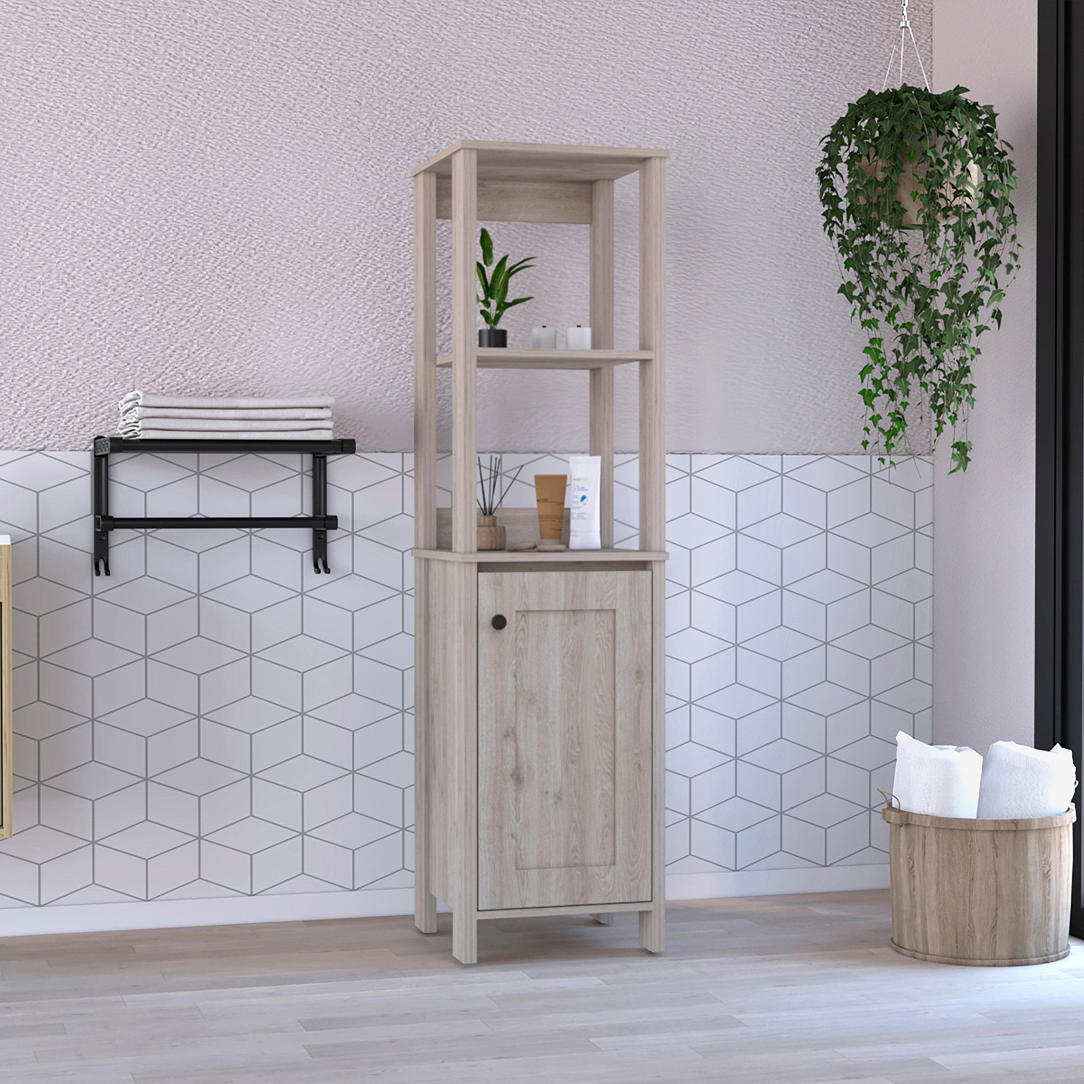 St. Clair Linen Cabinet, Two Interior  Shelves, Two Open Shelves, Single Door
