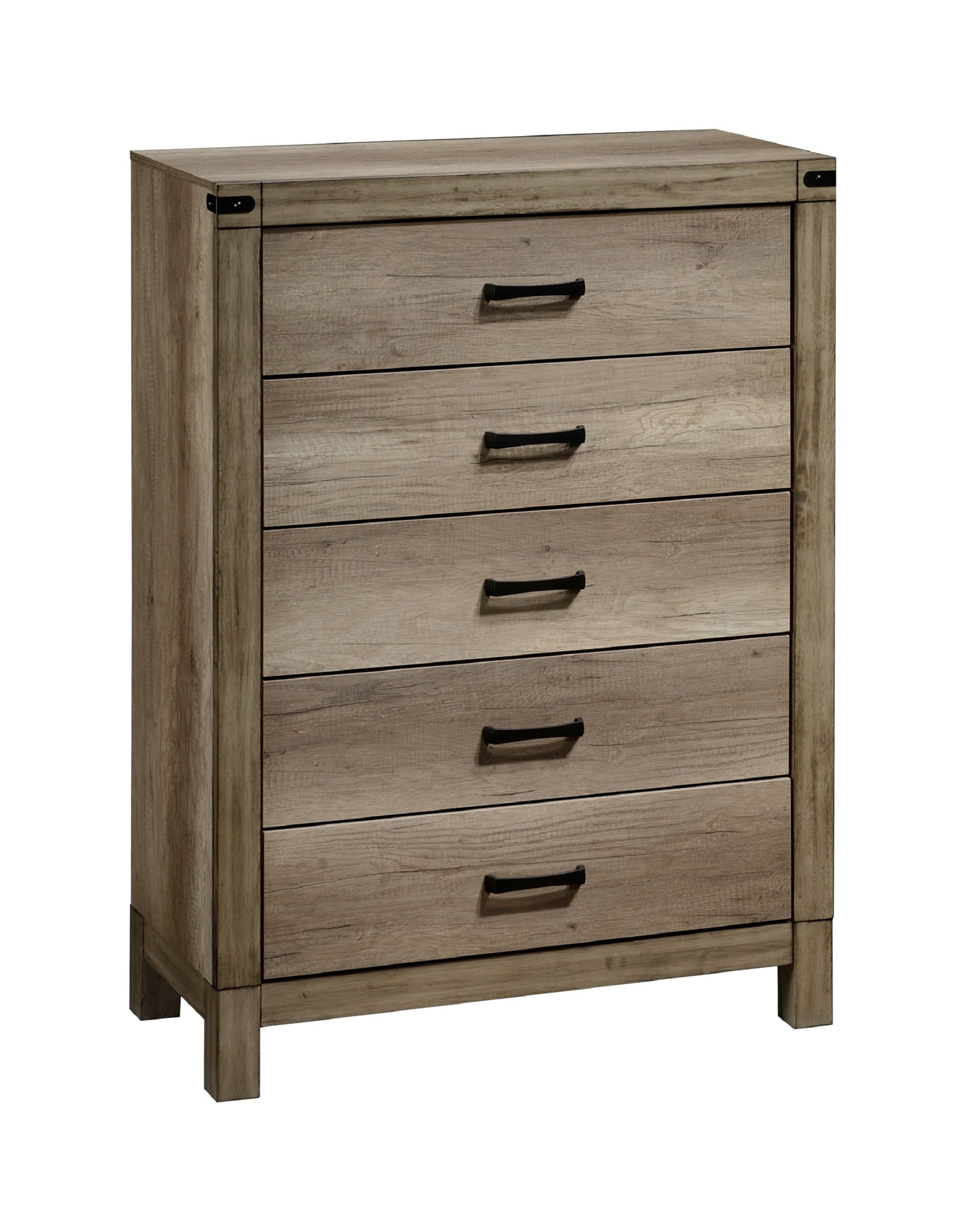 1pc Contemporary Five Drawer Chest Bedroom Solid Wood Wooden Furniture Brown Melamine Finish Rustic Furniture