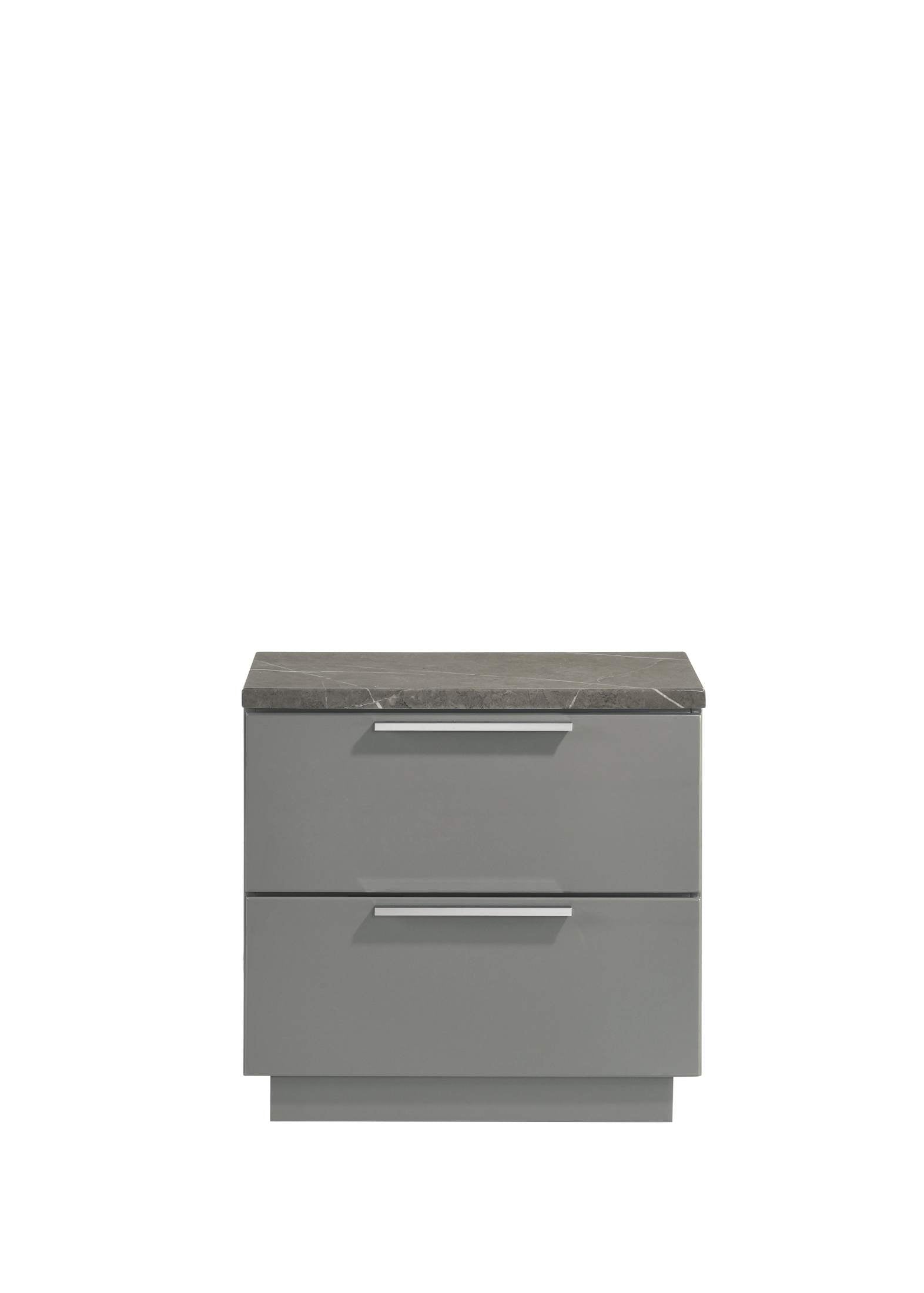 Elara Nightstand – Two-Tone High-Gloss Marble & Lacquer Finish with Red Velvet-Lined Drawers and Metal-Finished Legs- Gray  same as B009P309299 (CA inventory)